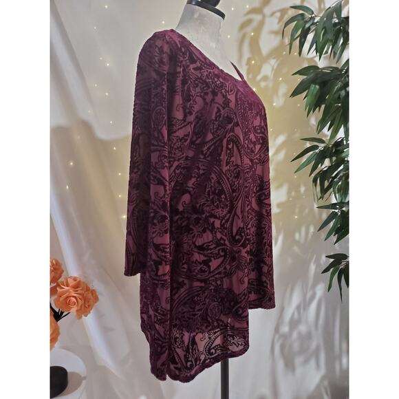 Avenue Velvet Burnout Cutout Asymmetrical 3/4 Sleeve Top Size 14/16 Whimsigoth - Picture 3 of 11